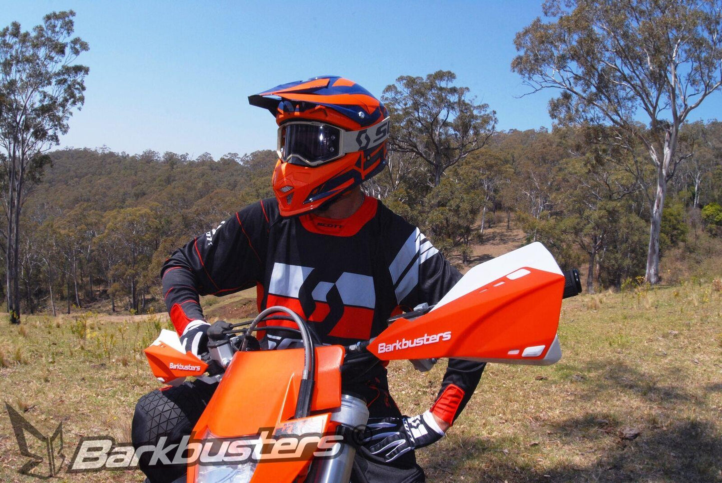 BarkBusters SABRE MX Enduro Handguards Orange / White Single Point Clamp Mount