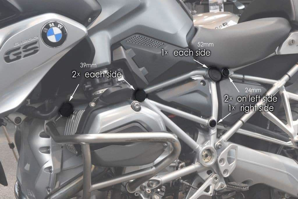 Pyramid Frame End Caps Matte Black for BMW R1200 GS 2013-2018 / R1250 GS 2019-