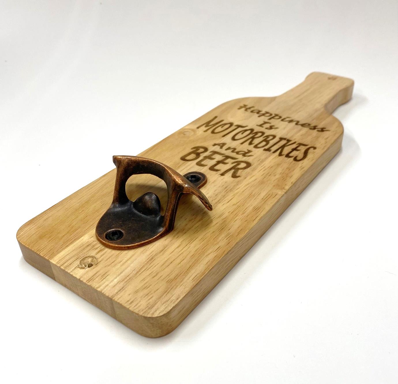 Bottle Opener Board - Motorcycle Gift - Happiness Is Motorbikes and Beer