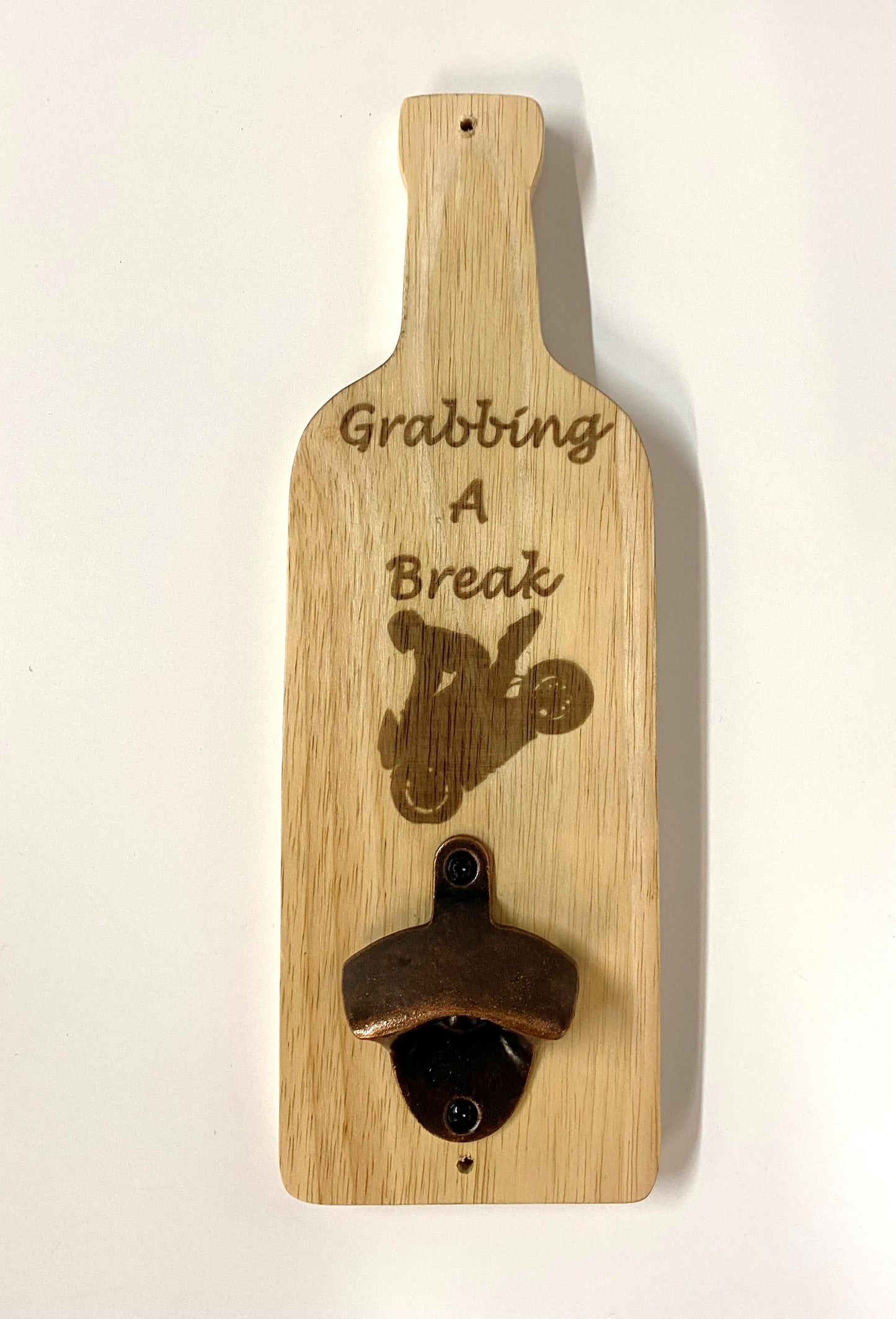 Bottle Opener Board - Motorbike Motorcycle Gift - Grabbing a Break Stoppie