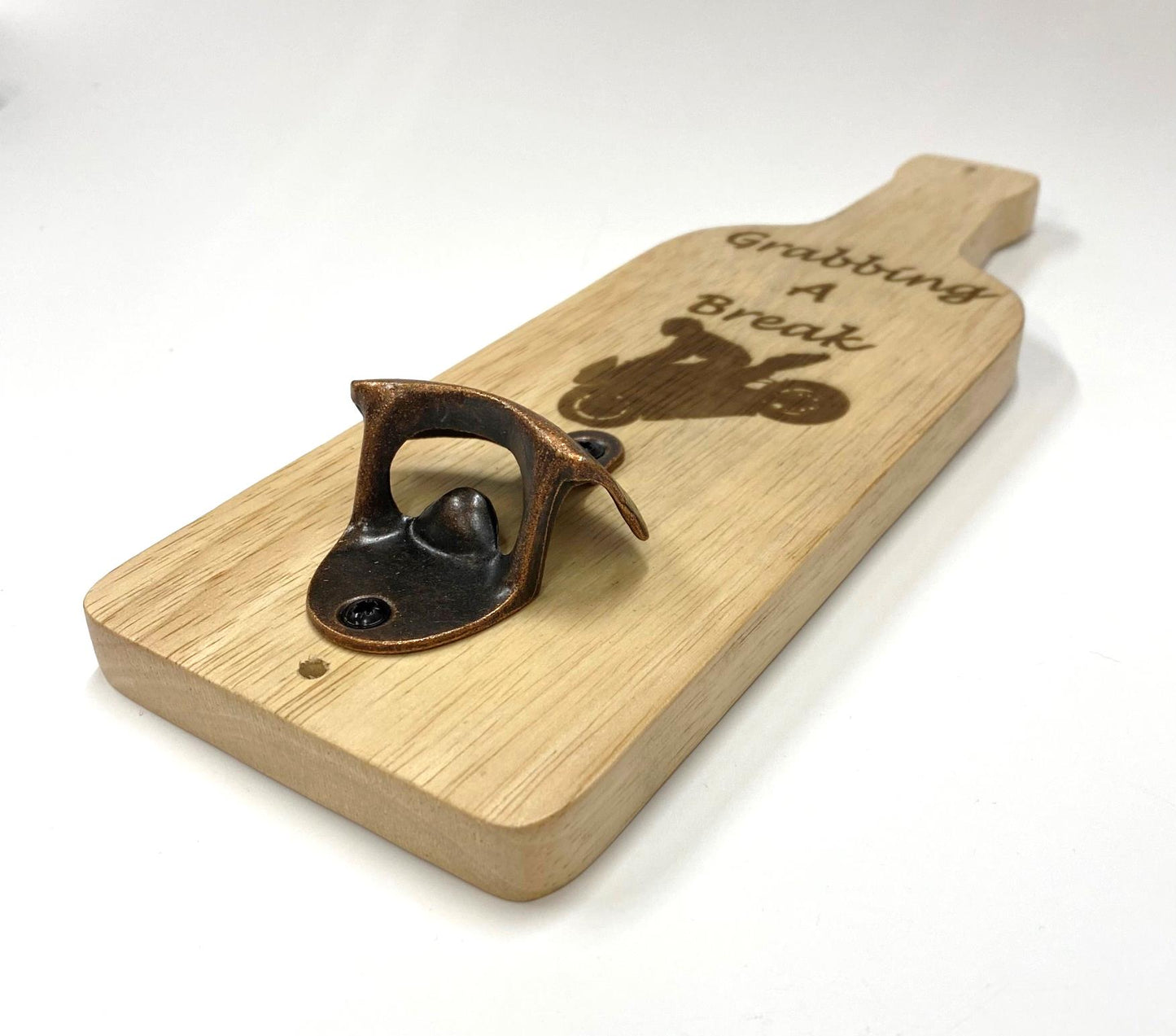 Bottle Opener Board - Motorbike Motorcycle Gift - Grabbing a Break Stoppie