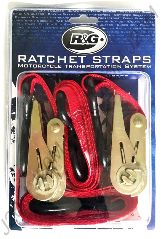 R&G Motorcycle Transport Tie Down Ratchet Straps Pair Red 25mm x 180cm ST0699