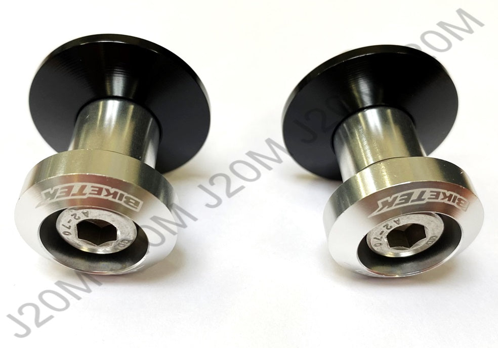 BikeTek Black / Silver M10 10mm 1.5 Pitch Motorcycle Bike Paddock Stand Swing Arm Bobbins