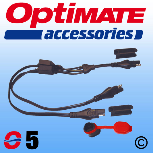 Optimate O5 Fused Y Splitter Lead SAE Weatherproof Connector for Motorbike / Car