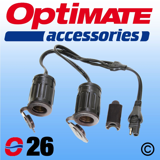 Optimate O26 SAE to 2 x Cig Sockets Lead Weatherproof Connector Y Splitter